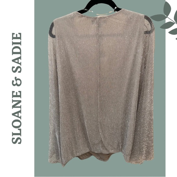 🛍️3/$40 Sloane & Sadie Champagne Pink Butterfly Wing Top Faux Wrap Metallic 3X - Picture 4 of 7